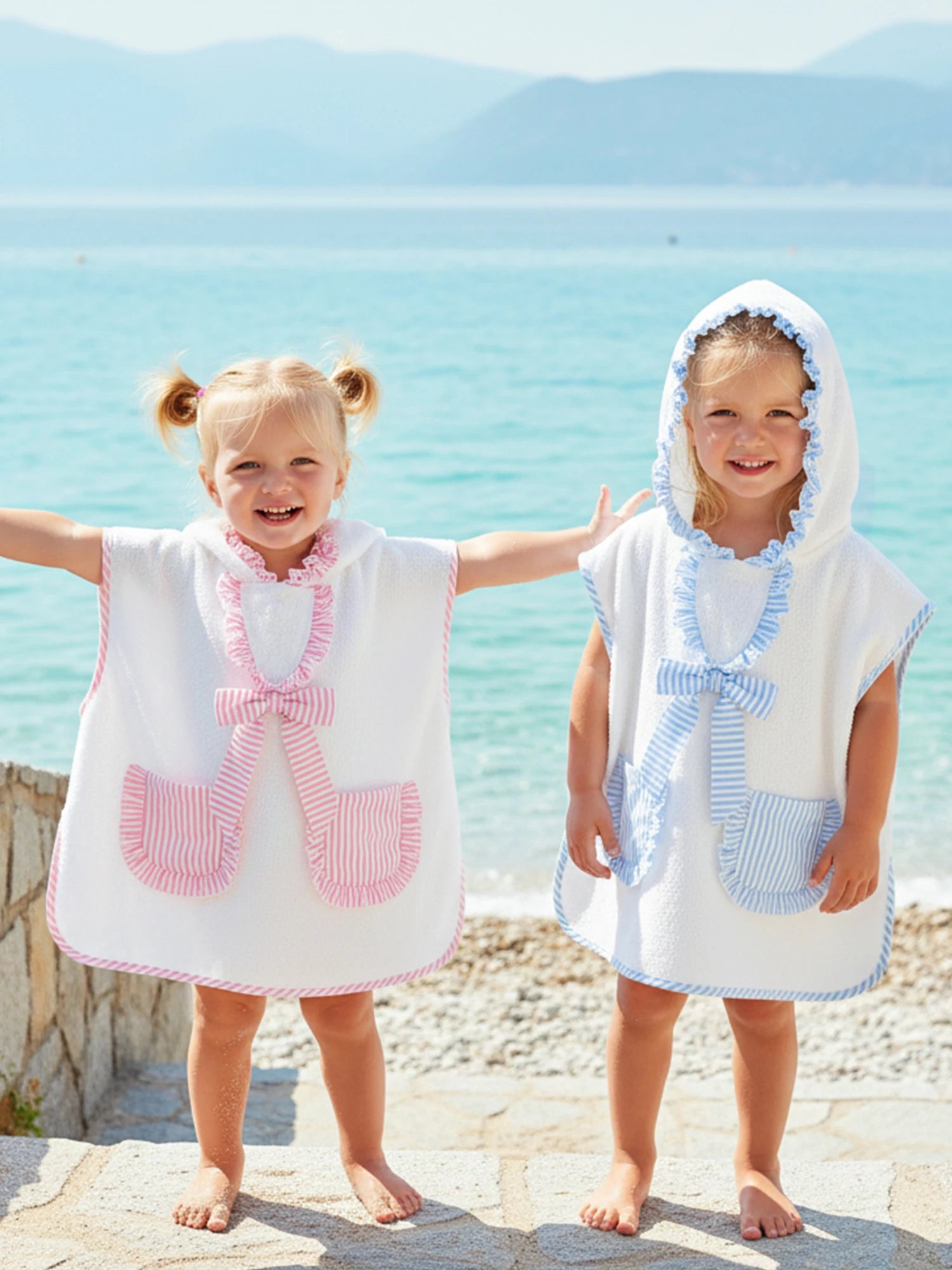 0-4Y Toddler Girl Swimwear Cover Ups for Beach Pool Striped Ruffled Trim Hooded Shawl Robe 2026 Spring Summer Kids Beachwear