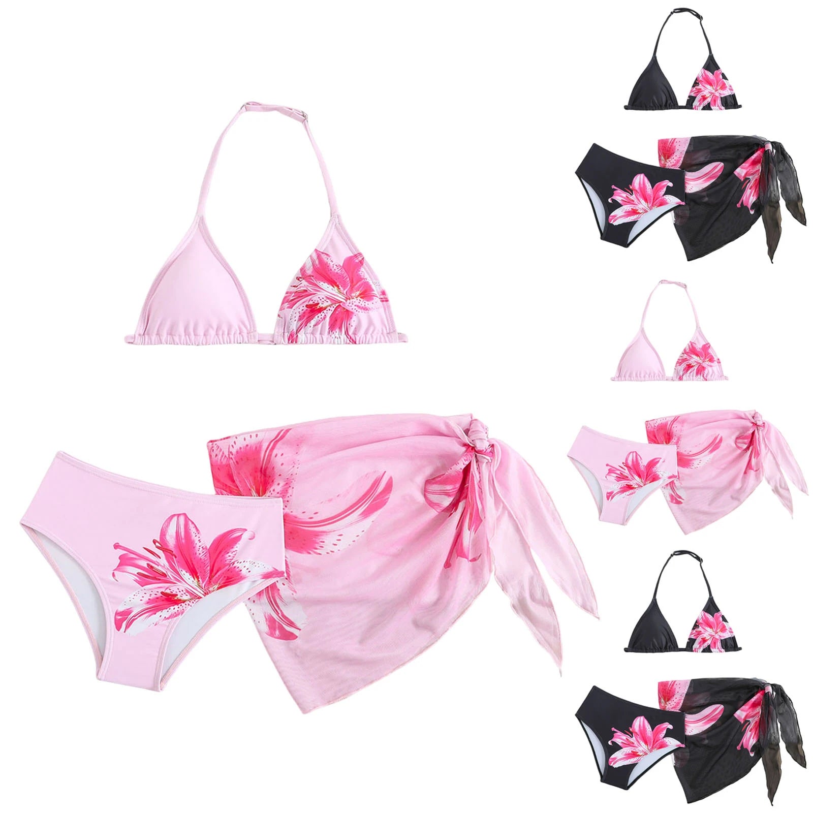 3 Piece Set Bikinis Sets Girls Cute Triangle Swimsuit With Beach Cover Up Bathing Suit Summer Fashion Printed Swimsuits For Girl