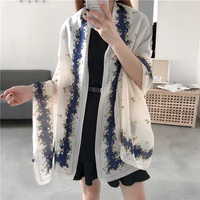 Travel Beach Scarve Bikini Large Sunscreen Shawl Design Floral Sarong Wrap Scarf Women Luxury Swimsuit Bathing Cover-up 90x180cm