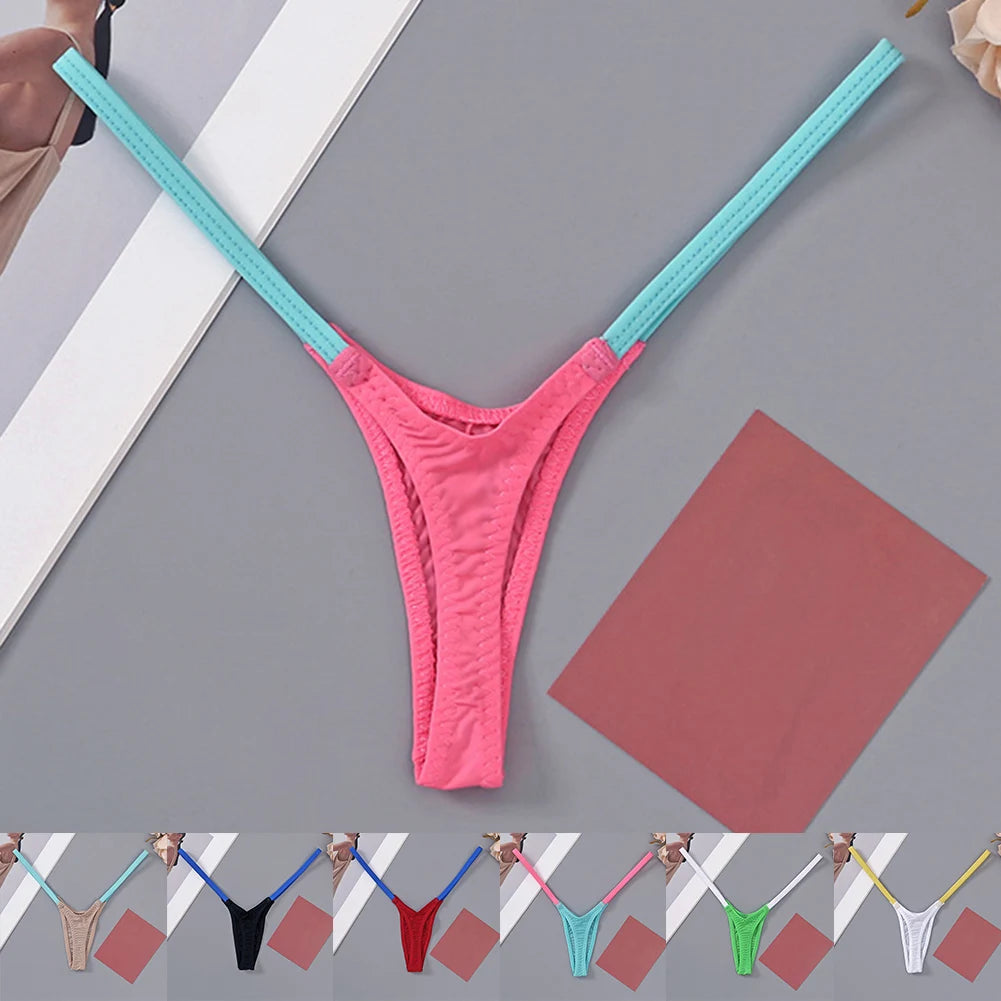 1pc Womens T Back Sexy Underwear Thin Straps Low Waist Multicolor Stitching Thongs Breathable Sexy Hot Mini G-string