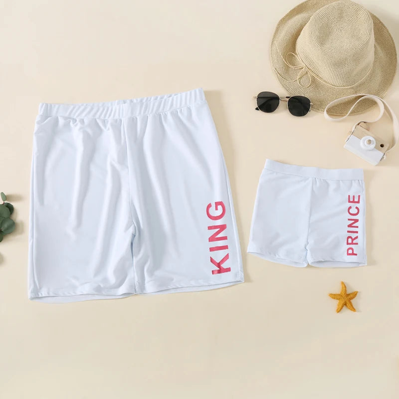 King Queen Swimsuit Family Matching Outfits One-Piece Mother Daughter Swimwear Beach Mommy and Me Clothes Father Son Swim Shorts