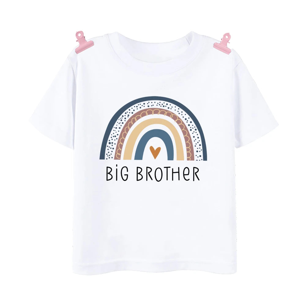 Rainbow Big Brother Little Brother Matching Outfit T Shirts Summer Sibling T-shirt Children Short Sleeve Tops Girls Boys Clothes