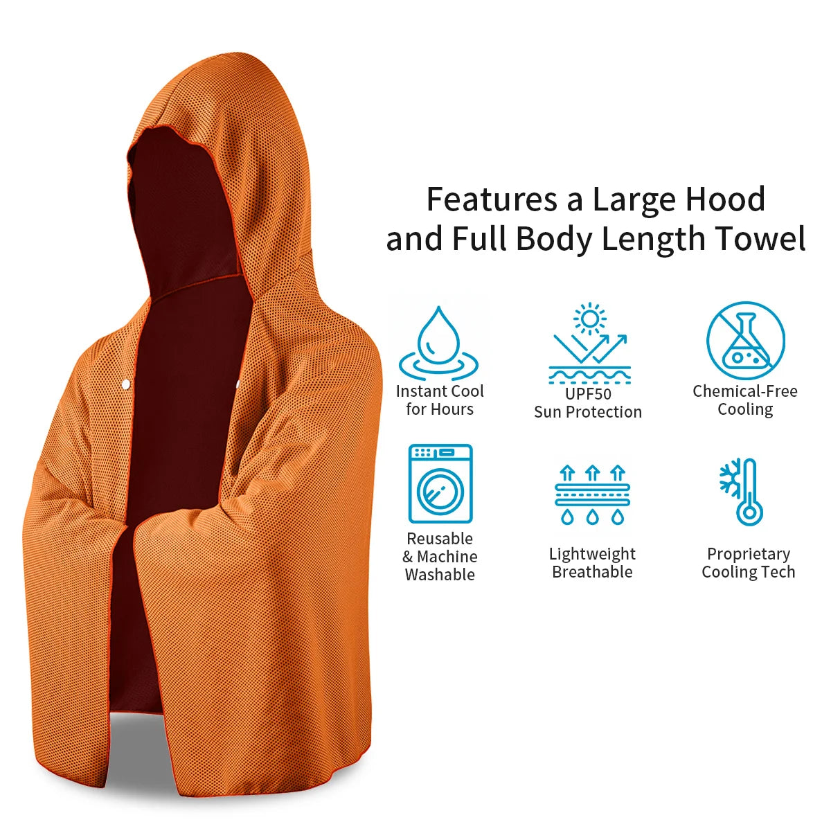 Cooling Hooded Cloak lce Cool Poncho Cover Up Super Absorbent Oversized Hooded Towel Wrap, 4-in-1 for Swimming Beach Pool Travel
