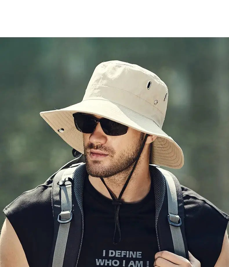 Summer Bucket Hat For Men Fisherman Cap Fishing Outdoor Sunshade Big Brim Sunscreen Riding Hiking Suncreen Sunhat