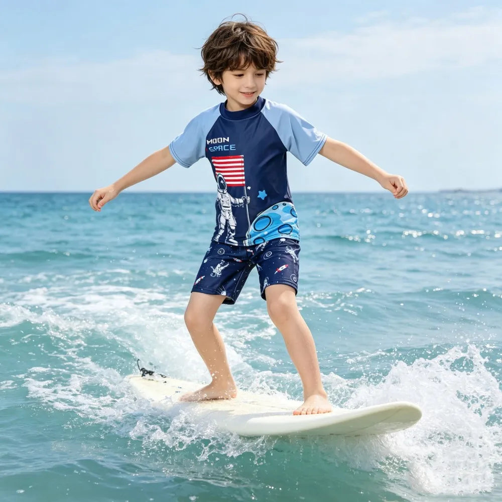 Boys Swimsuits Kids Toddler 3 to 4 5 6 7 8 9 10 11 12 Years Funny Boy Swimwear 3 Piece Short Summer Swimming Suit UV Protection