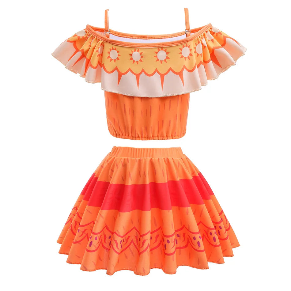 Encanto Cosplay Mirabel Isabela 2Pcs Tops Skirt Set Girls Dolores Luisa Pepa Bikini Swimwear Children Print Beachwear Costumes