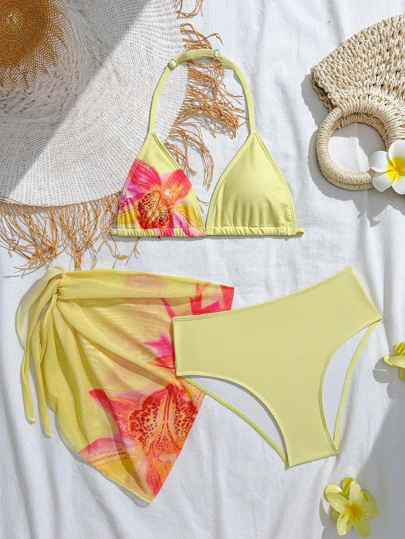 2026 Halter Girls Swimsuit 3 Pieces Bikinis Printed Kids Swimwear Female Children's Bathers Bathing Swimming Swim Suit 8Y-12Y