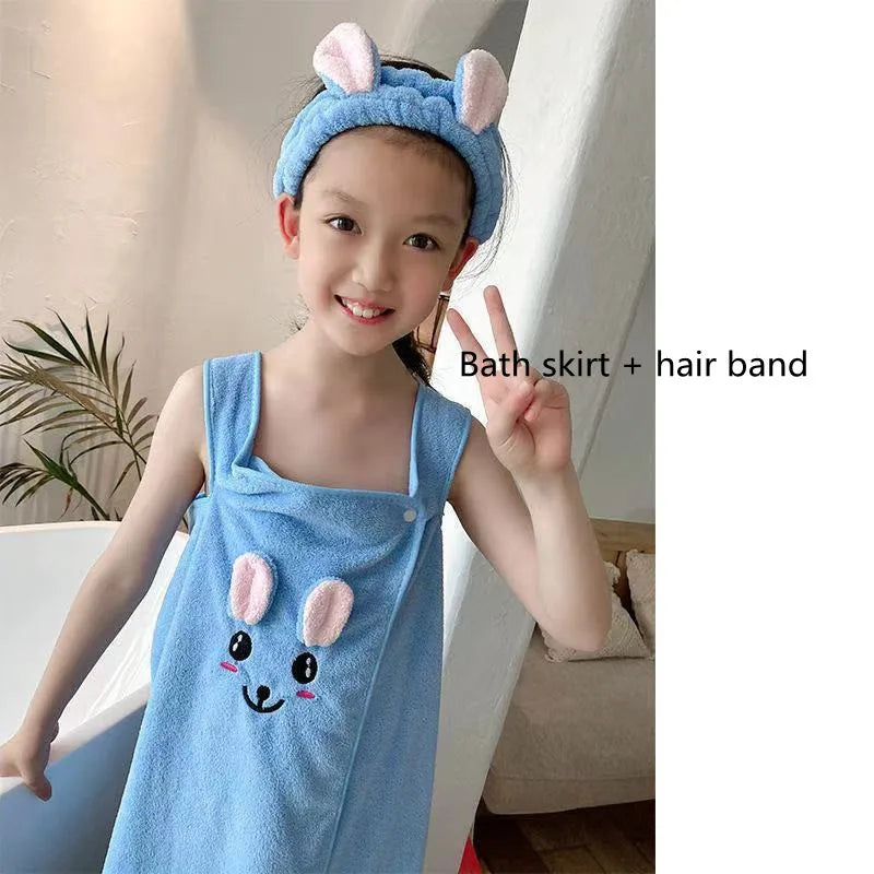 Children's bath towel, bathrobe, Wrap shower skirt Super soft children's absorbent beach towel suitable for 3-1 4year old girls