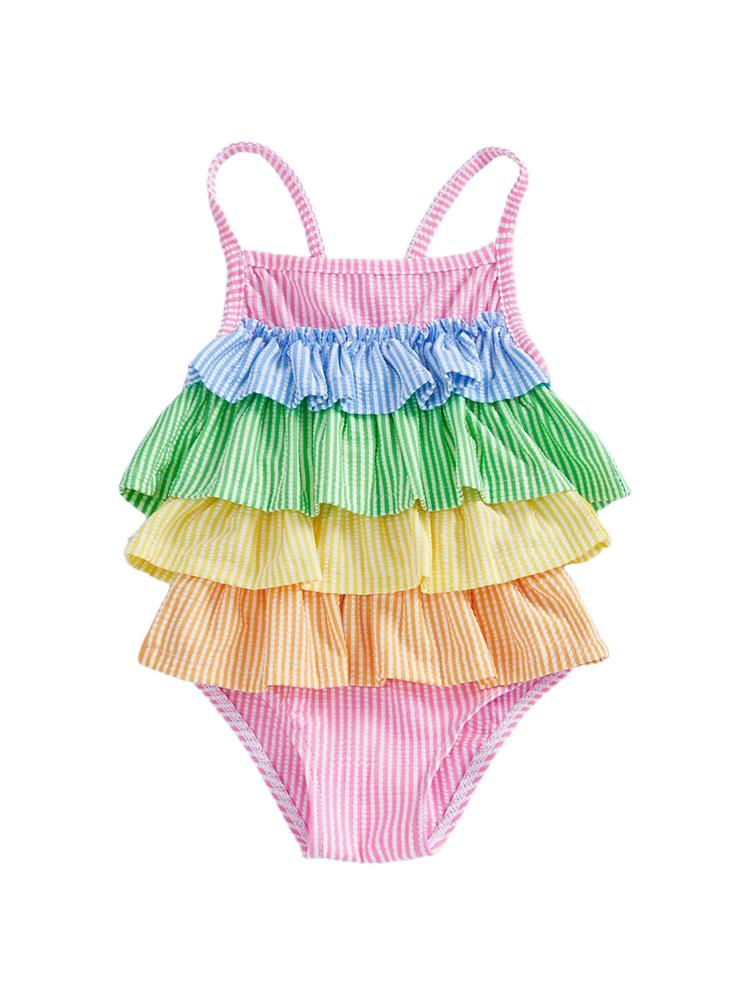 Little Girls Summer Cami Romper Swimsuit Sleeveless Tiered Striped/Plaid Swimwear