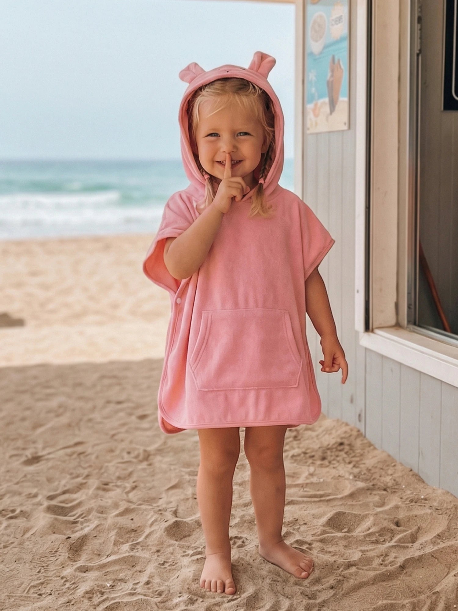 Suefunskry Kids Swim Cover-up Hooded Beach Clothes Cute Bunny Ears Bath Towels with Hood and Pockets Baby Swim Robes
