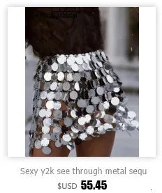 Sexy See Through Metal Sequin Maxi Skirt Women Summer Y2K Gothic Long Skirts for Woman Night Club Rave Outfit Beach Dress Sets H