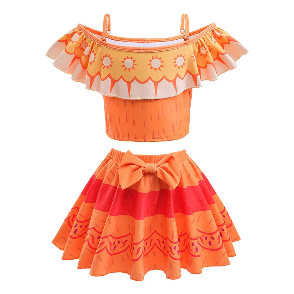 Encanto Cosplay Mirabel Isabela 2Pcs Tops Skirt Set Girls Dolores Luisa Pepa Bikini Swimwear Children Print Beachwear Costumes