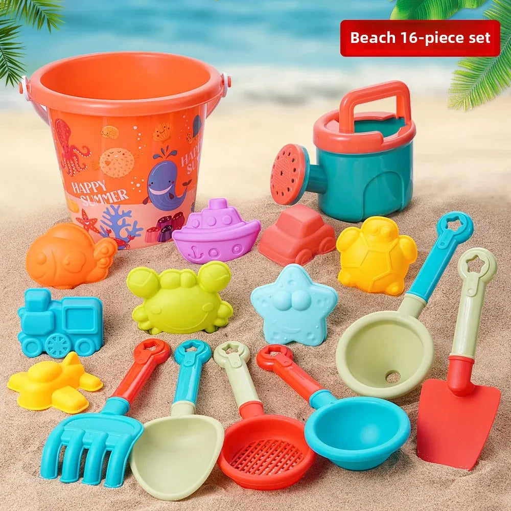 14/16 PCS Beach Toys for Kids Sand Toys Set for Toddlers Sandbox Toys with Bucket Shovel Rake Set Summer Outdoor Children Gifts