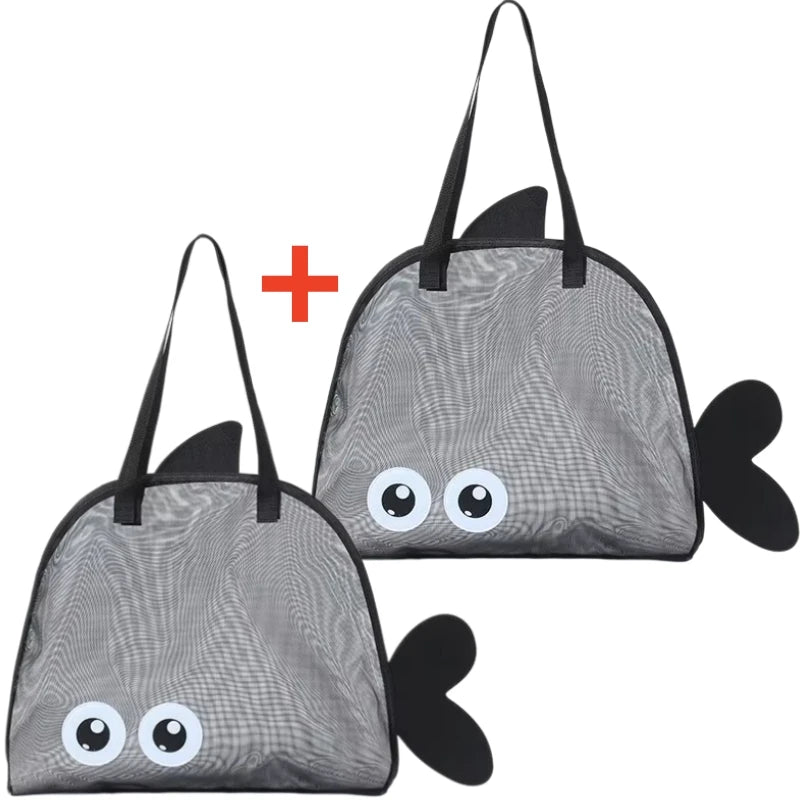 Cartoon Kids Mesh Beach Bag Large Capacity Foldable Sand Toy Storage Tote Lightweight Swim Pool Bag for Gym Travel Camping