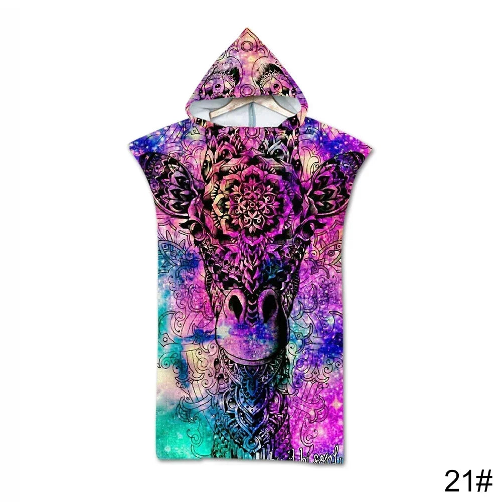 Printed Hooded Beach Towel For Adults Child Quick Dry Swimming Pool Poncho Bath Towel With Cloak Bathrobe Swimming Towels