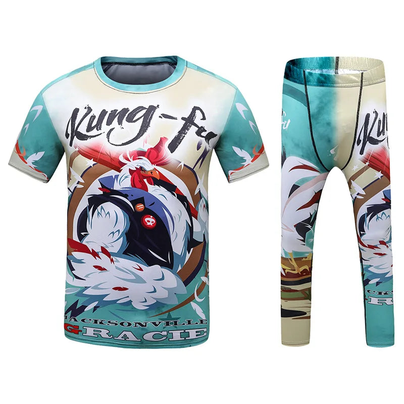 New Kids 4/pcs Sets Rashguard Jiu Jitsu MMA T-shirt+Pant For Children Muay Thai Shorts BJJ Tight Sportsuit MMA Boxing Fightwear