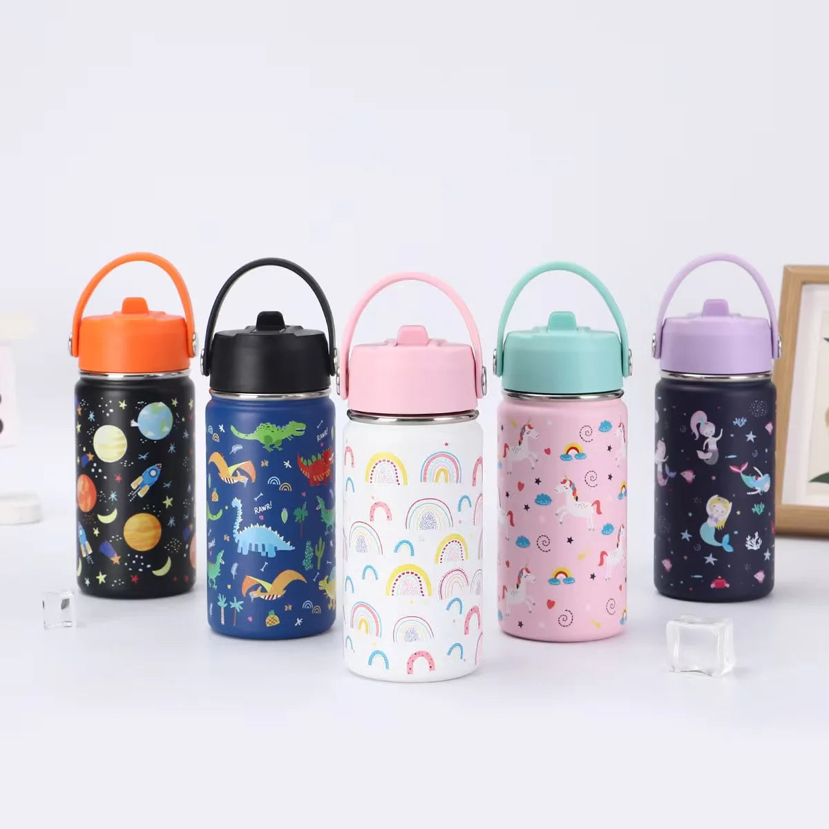 Cartoon Handheld Water Bottle,Fashion Leak-Proof Vacuum Cup,Stainless Steel Insulated Water Bottle for Children Daily Use