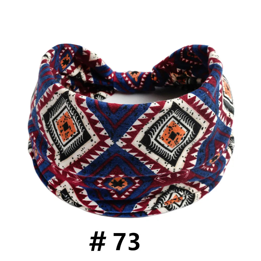 Boho African Headbands for Women Wide Cotton Turban Headwrap  Knot Elastic Hairbands Bandeau Sport Workout Yoga Hair Accessories
