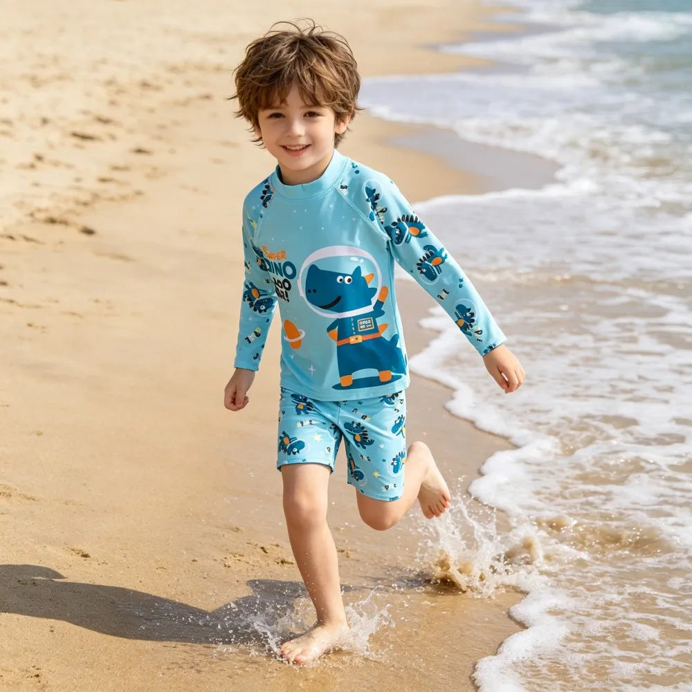 Children Surfing Suit Boys 2 to 3 4 5 6 7 8 9 10 11 Years Kids Swimming Suits Girls Spf 50+ Long Sleeves Stripe Swim Tops+Trunks