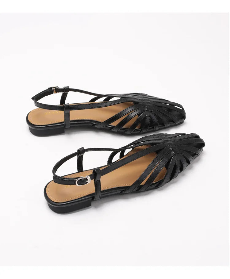 ZAROY Narrow Band Women Flat Sandals Large Size Designer Brand Banquet Wedding Shoes Summer Hollow Beach Gladiator Sandalias