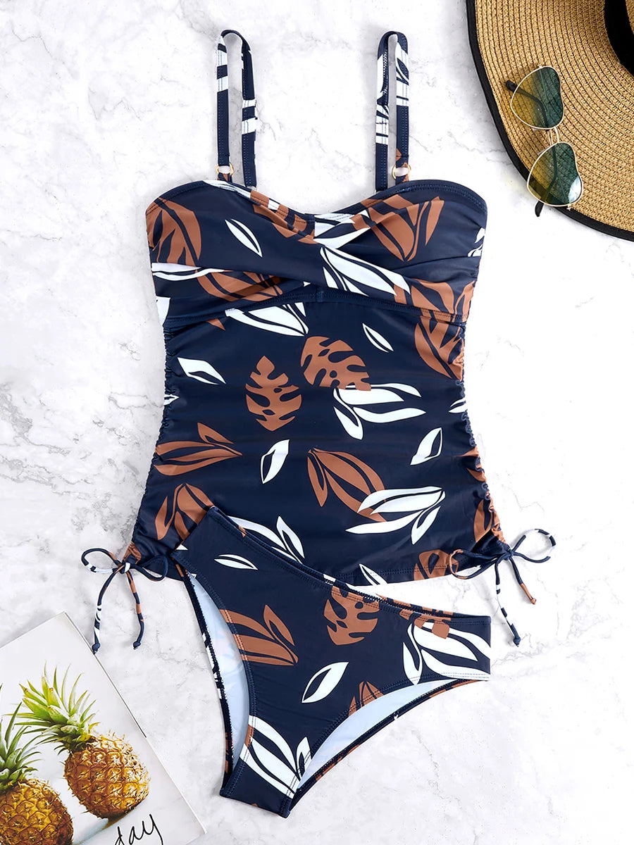 Printed Tankini Set Two Pieces Swimsuit Women Strappy Swimwear Female Bathers Bathing Swimming Swim Suit Beachwear