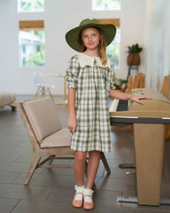 Clearance sale 2025 AS summer green grid & pink Floral collection brother sister family matching 100% cotton boys girls clothing