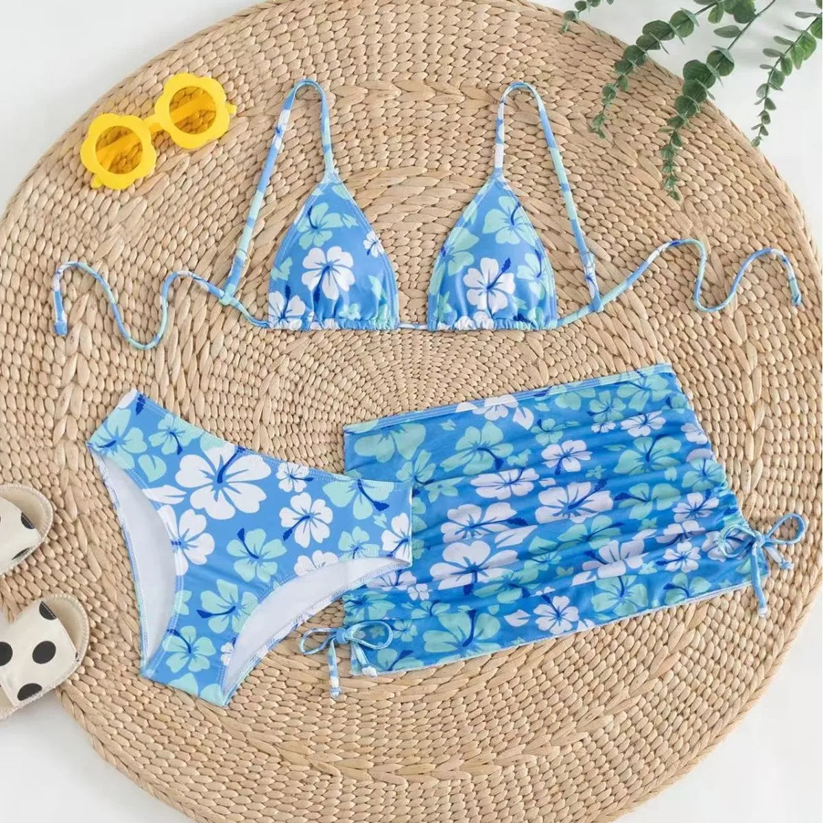 Girls 3pack Flower Bikini Sets Kids Swimsuit& Beach Skirts 7-14 Years Children's Swimwear 2025 Teens Child Girl Bathing Suit