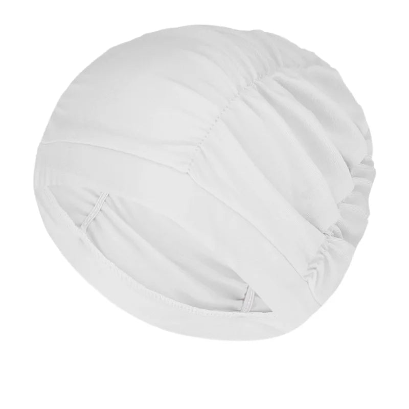 New Solid Color Long Hair Women Men Swim Pool Seaside Water Sports Elastic Pleated Nylon Fabric Bathing Swimming Caps Hat Turban