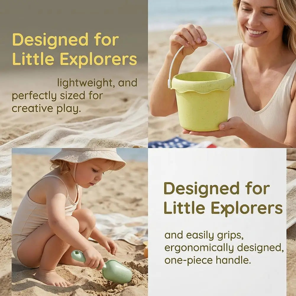 Wheat Straw Kids Beach Toy Set Summer Outdoor Sand Play Kit Eco-Friendly Portable Sand Bucket and Shovel Set Holiday Gifts