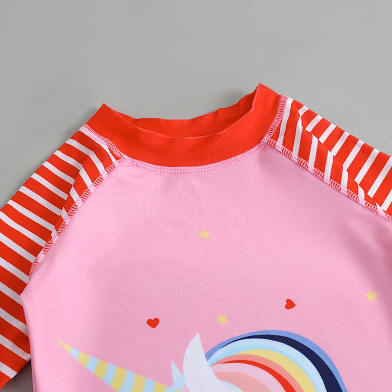 Boys Girls Cartoon Cute Swimwear Spring Summer Beach Clothing Set Sun Protection Long Sleeve Swimming Suits Kids Bathing Suit