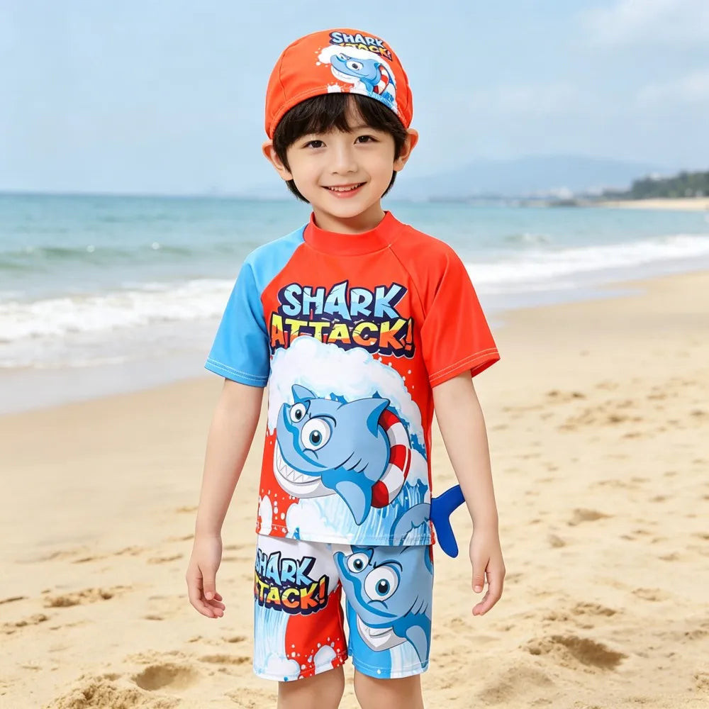Boys Swimsuits Kids Toddler 3 to 4 5 6 7 8 9 10 11 12 Years Funny Boy Swimwear 3 Piece Short Summer Swimming Suit UV Protection