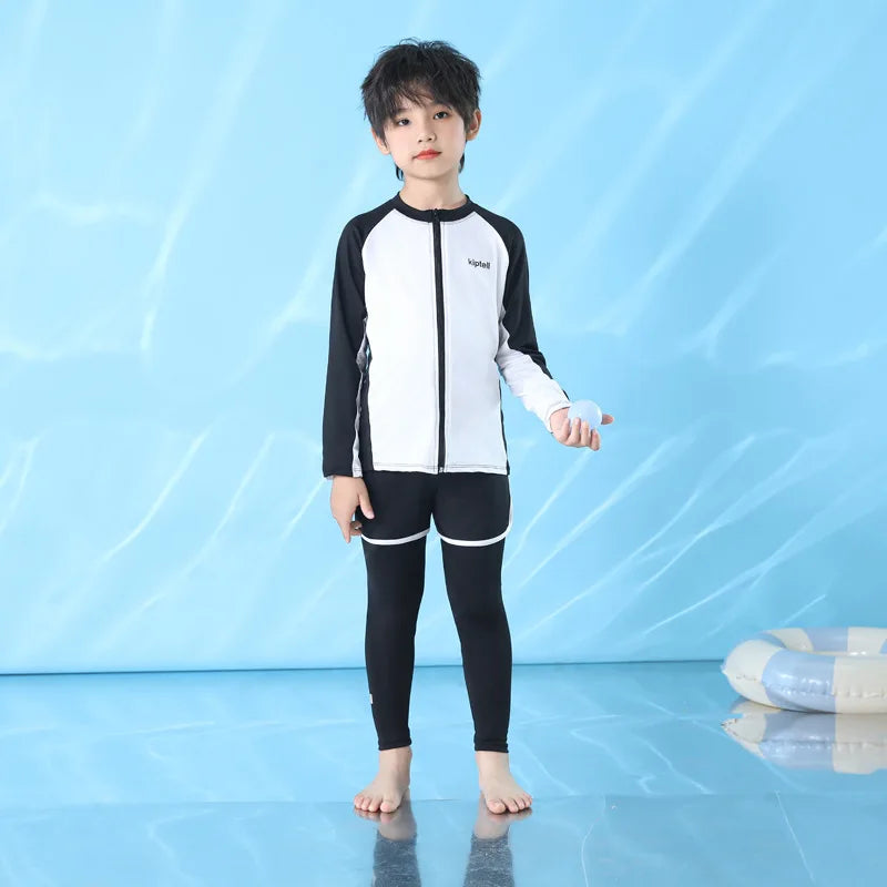 Boys and Girls Children's Long Sleeved Sunscreen Swimsuit Quick Drying Diving Suit Surfing Suit Outdoor Swimsuit 3-piece Set New
