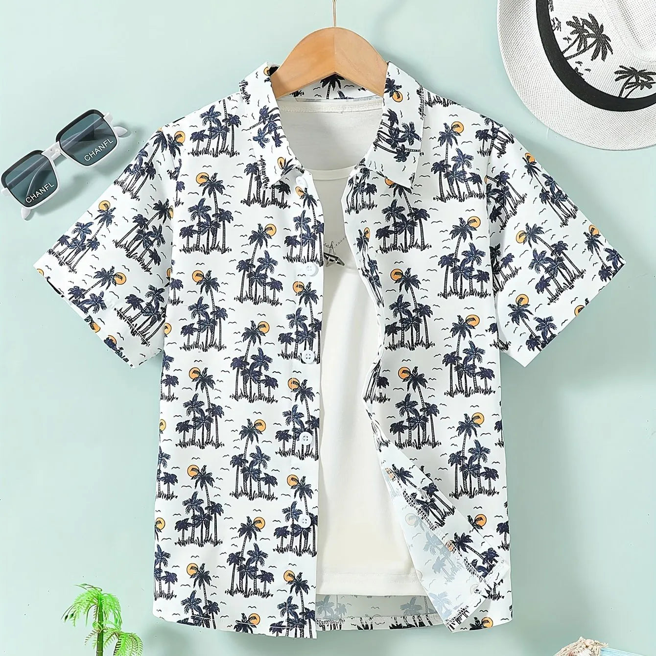 Kids Blouse Beach Coconut Tree 3D Printed Tops Oversize Streetwear Hawaiian Shirts Short Sleeve Boys Girls Shirts Children Top