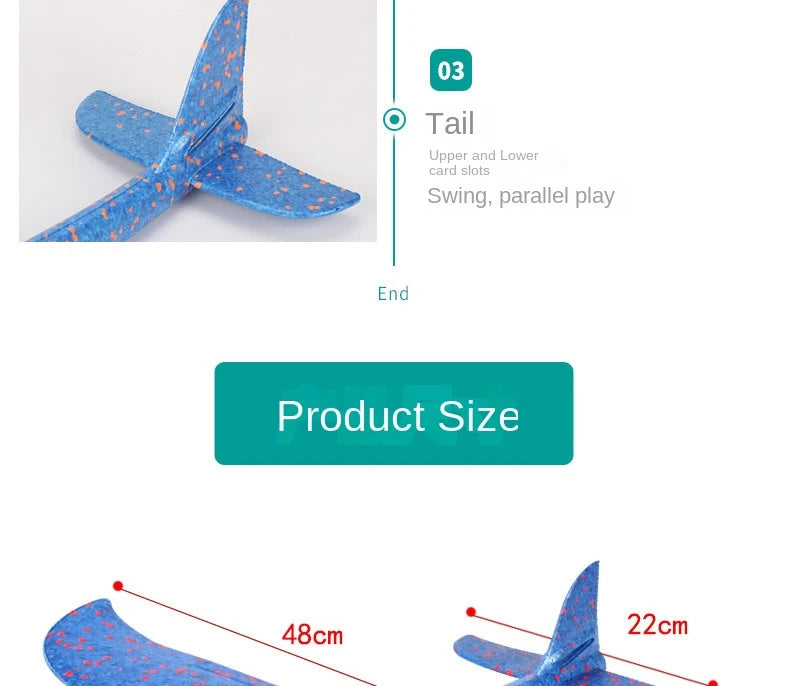 48cm Large Foam Airplane Children's Hand Thrown Airplane Glider Toy Outdoor Parent-child Interaction Funny Toy Boy Gift