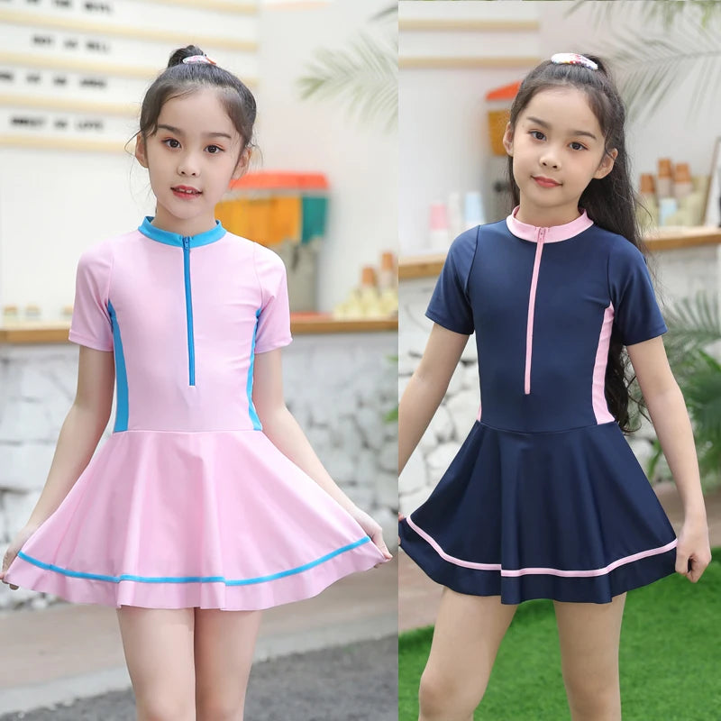 Swimming Suit Girls Zipper Swimmingsuit Girl Kids One Piece Swimsuit Flower Patchwork Swimming Suit For Girls