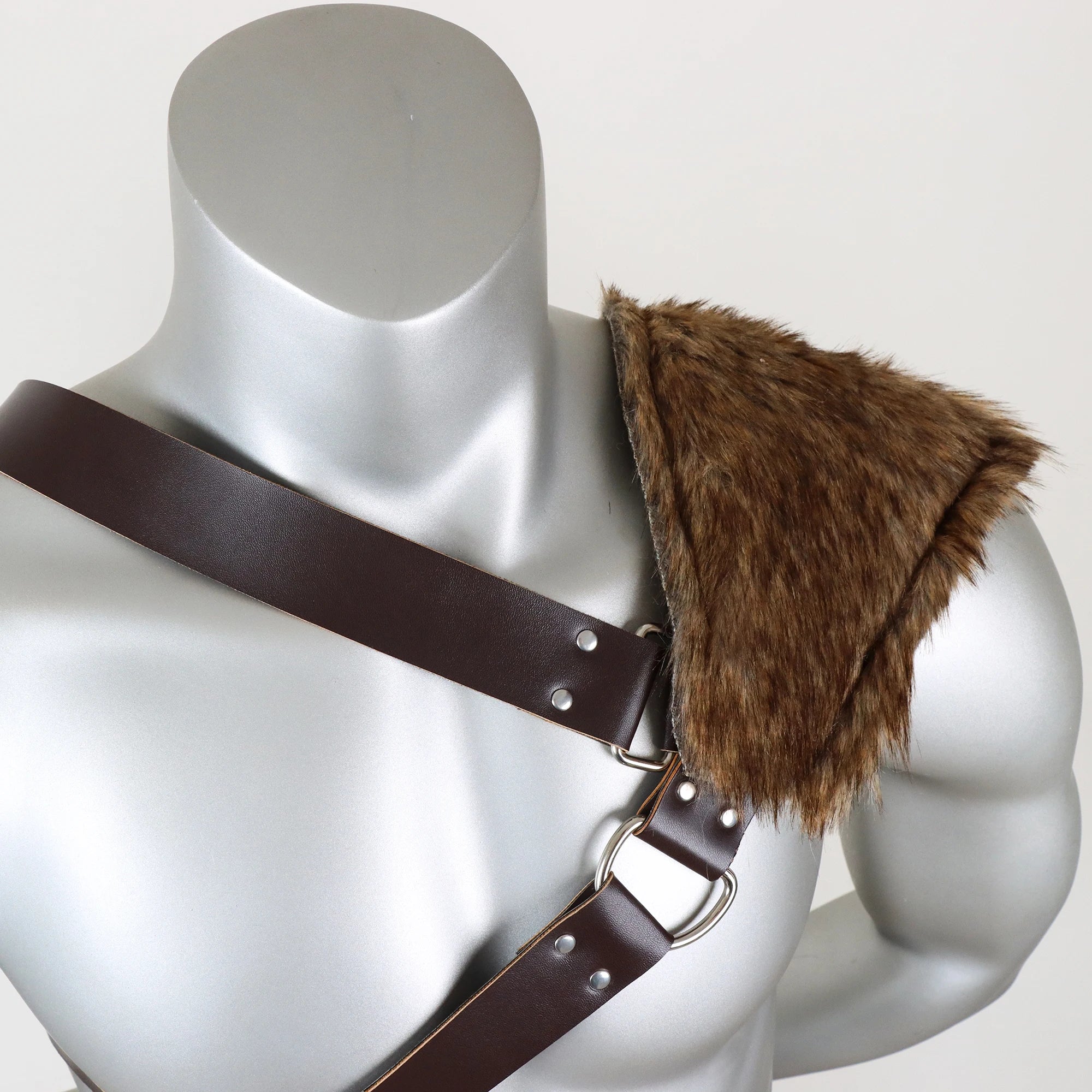 Medieval Viking Belt the Renaissance Knight Accessories with Fur Shoulder Armor Suit PU Leather Role Playing  Accessories