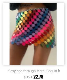 Sexy See Through Metal Sequin Maxi Skirt Women Summer Y2K Gothic Long Skirts for Woman Night Club Rave Outfit Beach Dress Sets H