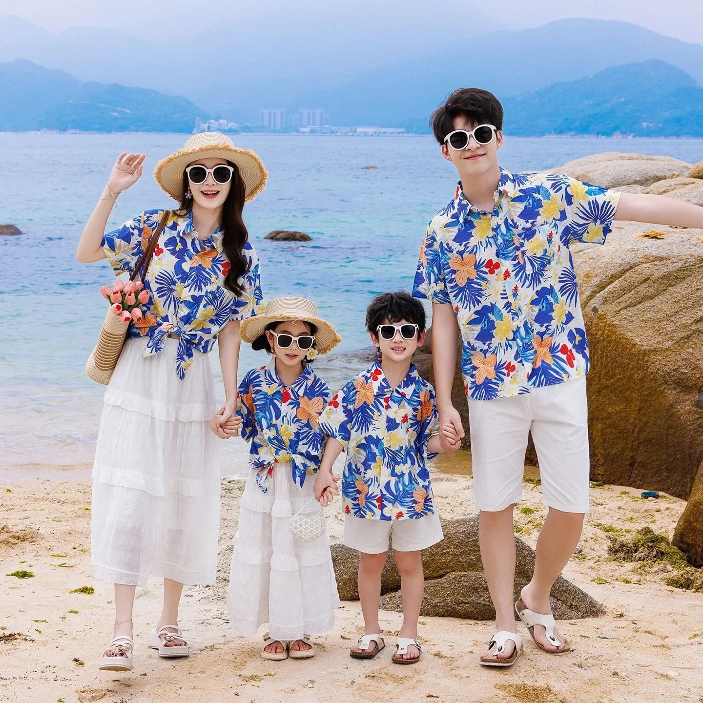 Vacation Family Matching Clothes Sets Mom Daughter Shirts Skirt Casual Dad Son Tops Shorts Resort Parent Child Two Piece Outfit