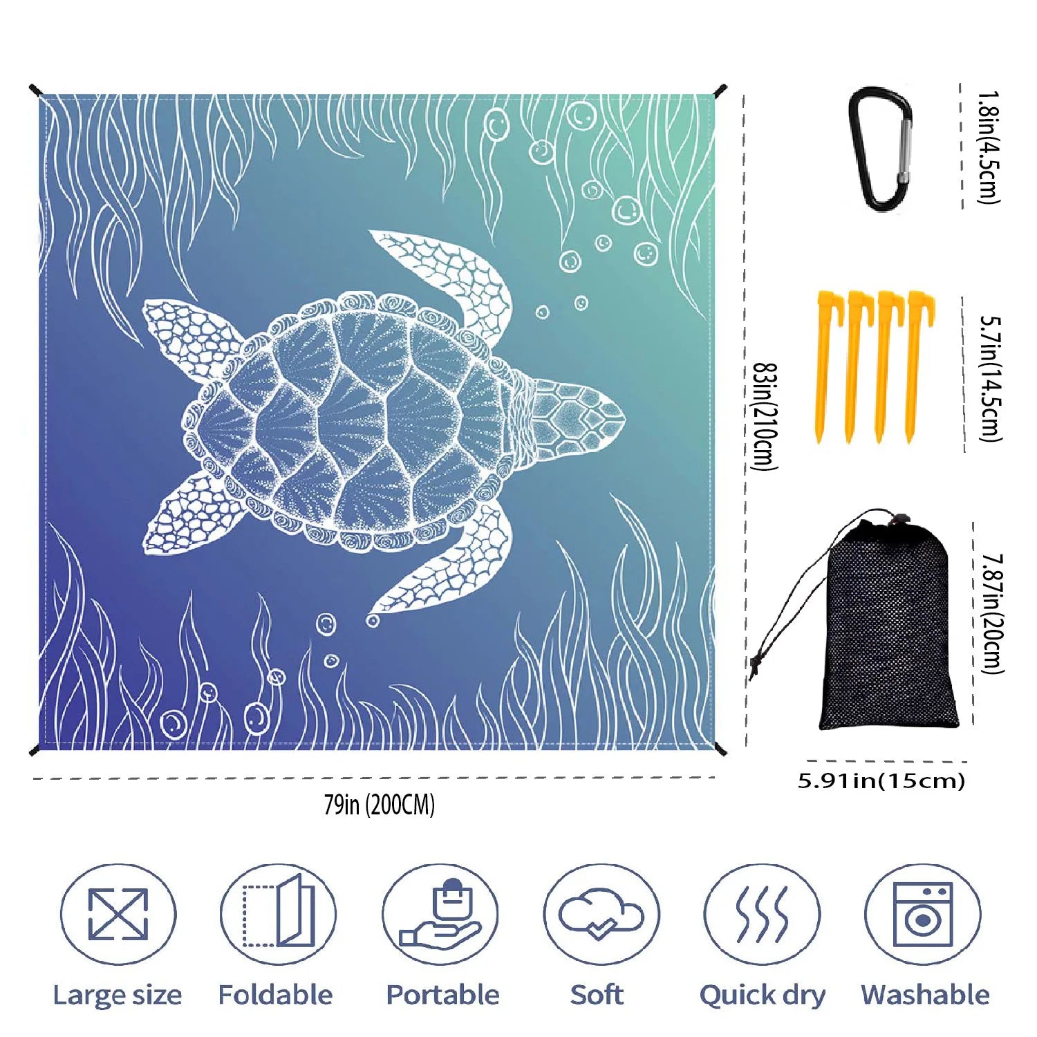 Beach Blanket Super Large 79 x 83 Inch Sandproof Waterproof Soft Comfortable Material Light Weight Portable for Beach Outdoor
