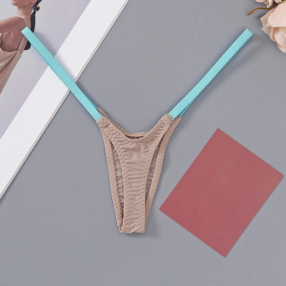1pc Womens T Back Sexy Underwear Thin Straps Low Waist Multicolor Stitching Thongs Breathable Sexy Hot Mini G-string