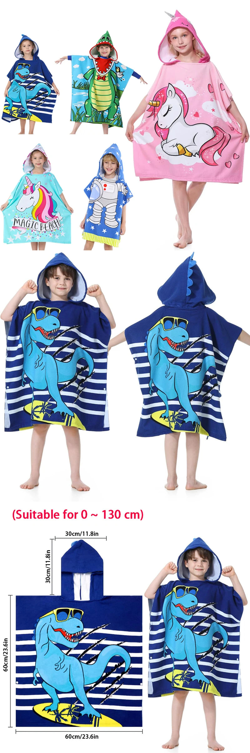 New Childrens Bath Towel Cartoon Print Cape Hooded Beach Bathrobe Soft Breathable Absorbent Quickdrying Bath Towel Robe