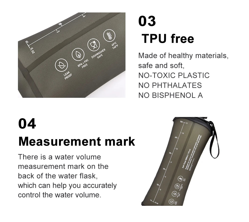 Widesea Camping 600ml Soft Water Bottle Drinking Sport Folding Bag Flask Outdoor Running Hydration Pack Waist Bicycle BPA Free