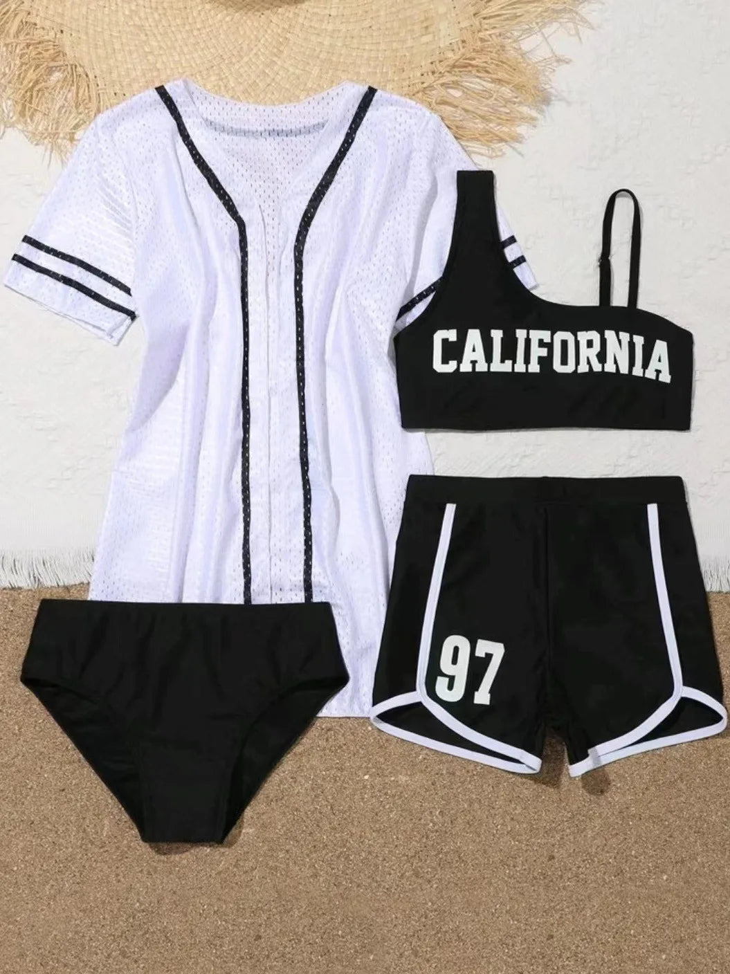 4 Pieces Bikinis With Top Short 2026 Girls Swimsuit Kids Swimwear Female Children's Bathers Bathing Swimming Swim Suit Beachwear