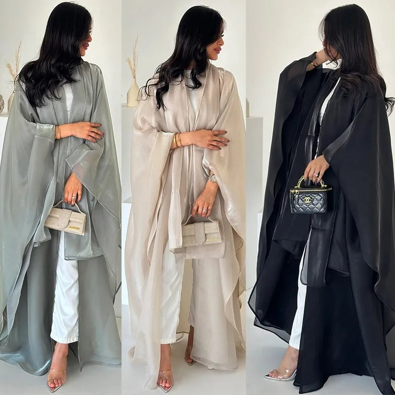 Elegant Arabic Satin Abaya Dress with Hijab Eid Muslim Women Modest Cardigan Islamic Vacation Outfit New in Turkey Kaftan Robe