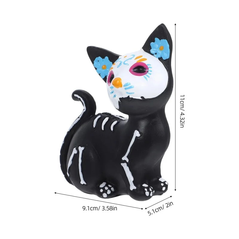 Day of The Dead Dog and Cat Figurine Halloween Statue Sugar Skulls Animal Statue Resin Crafts Home Desk Decorations