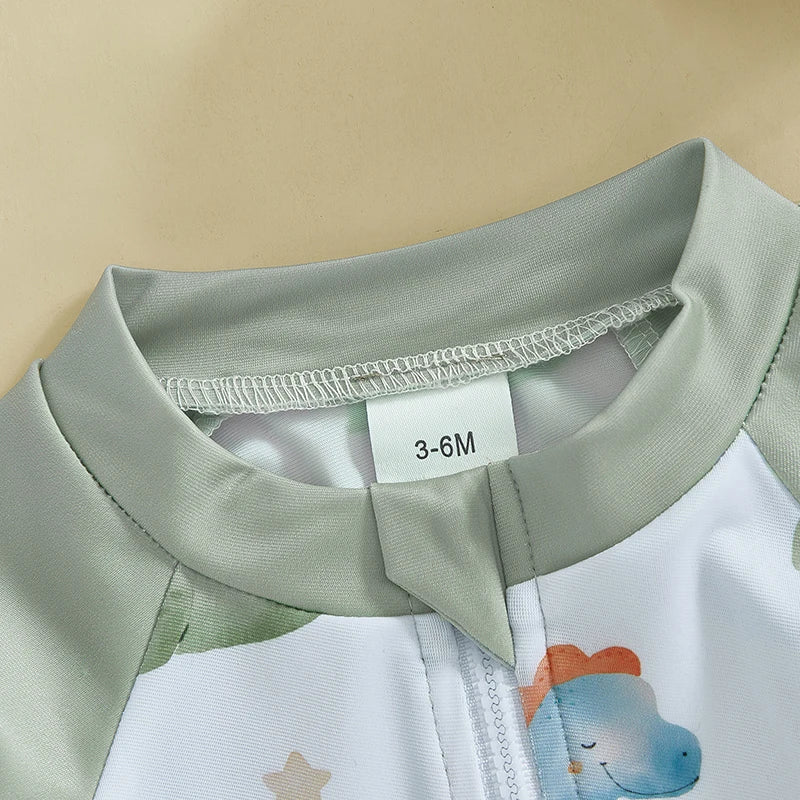 Toddler Boys Rash Guard Swimsuit Children Sportswear Dinner/Crab Print Long Sleeve Zip Bathing Suit with Swim Cap