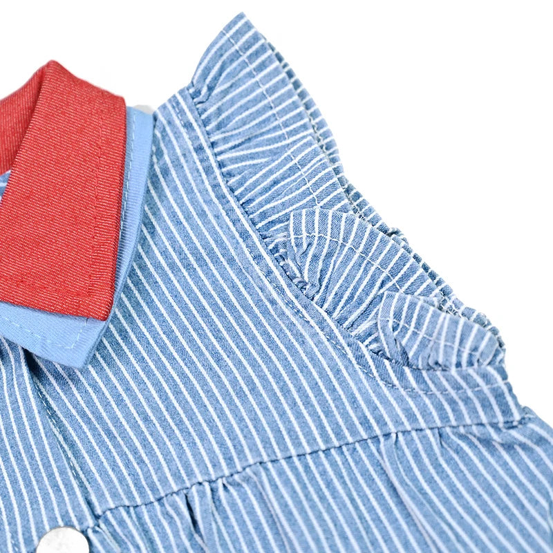 Kids Family Sibling Matching Pinstripe Clothes Set Girls Teenage Dresses Boys Shirt Baby Rompers Garment Washed Children Clothes