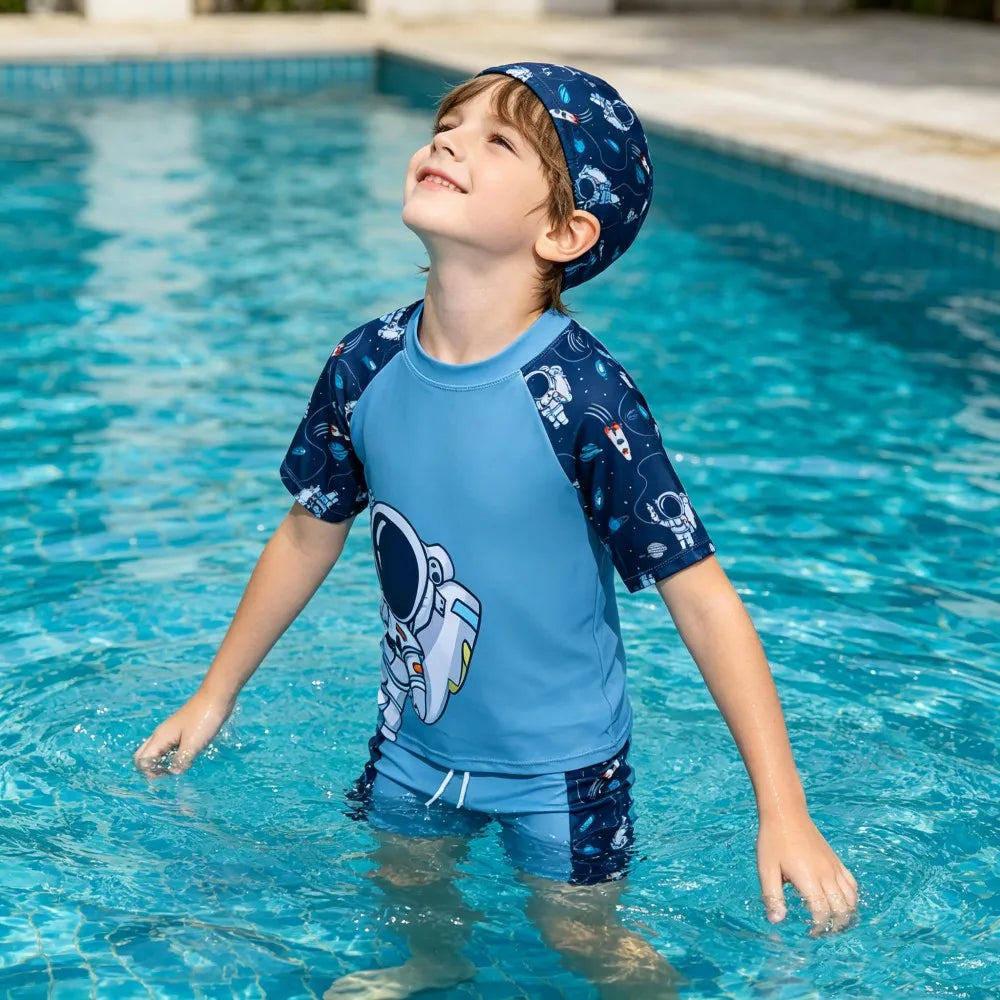 Kids Swimming Suits Children Swimsuit Boys Swimwear Set Cartoon Beachwear Surf Bathing Outfits for 4 5 6 7 8 9 10 11 12 13 Years