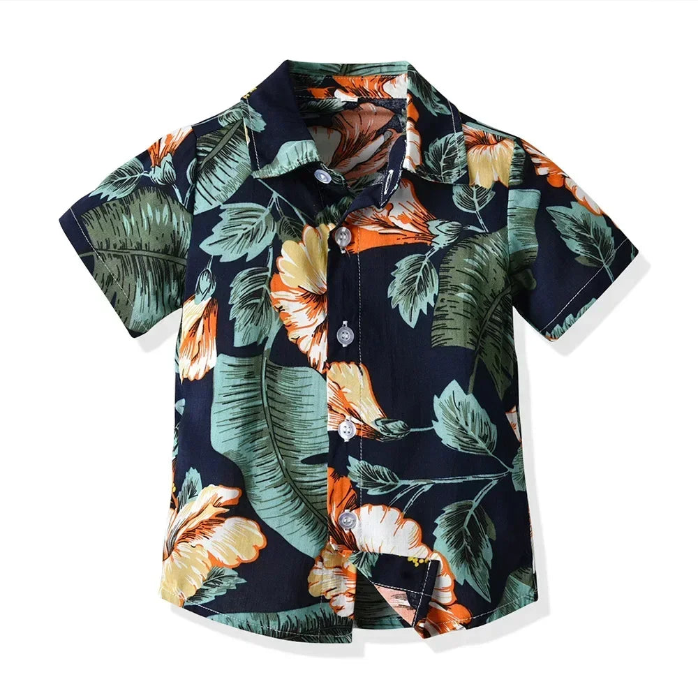 Seaside Holiday Dad-son Matching Summer Shirt Beach Style Short-sleeved Flower Shirt Family Matching Shirts Dad and Son Shirts