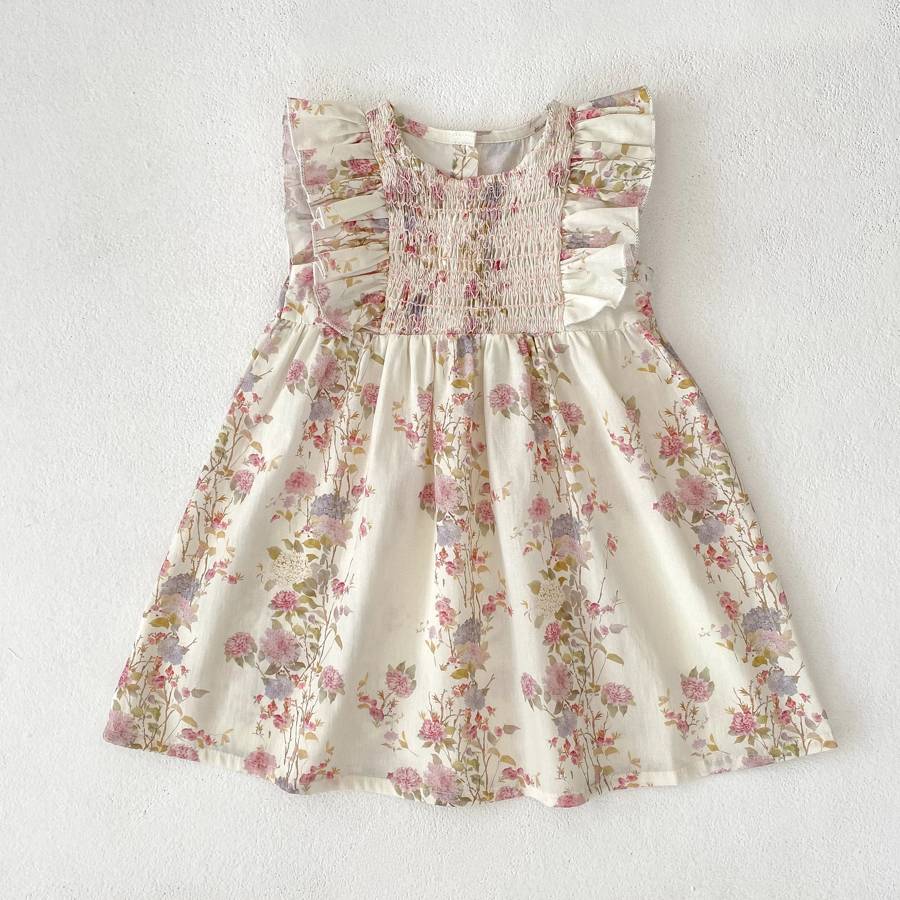 Girls Pink Floral Dress Ruffle Baby Romper Dress Summer Kids Short Sleeve Beach Dresses Toddler Bodysuit Sister Family Clothes